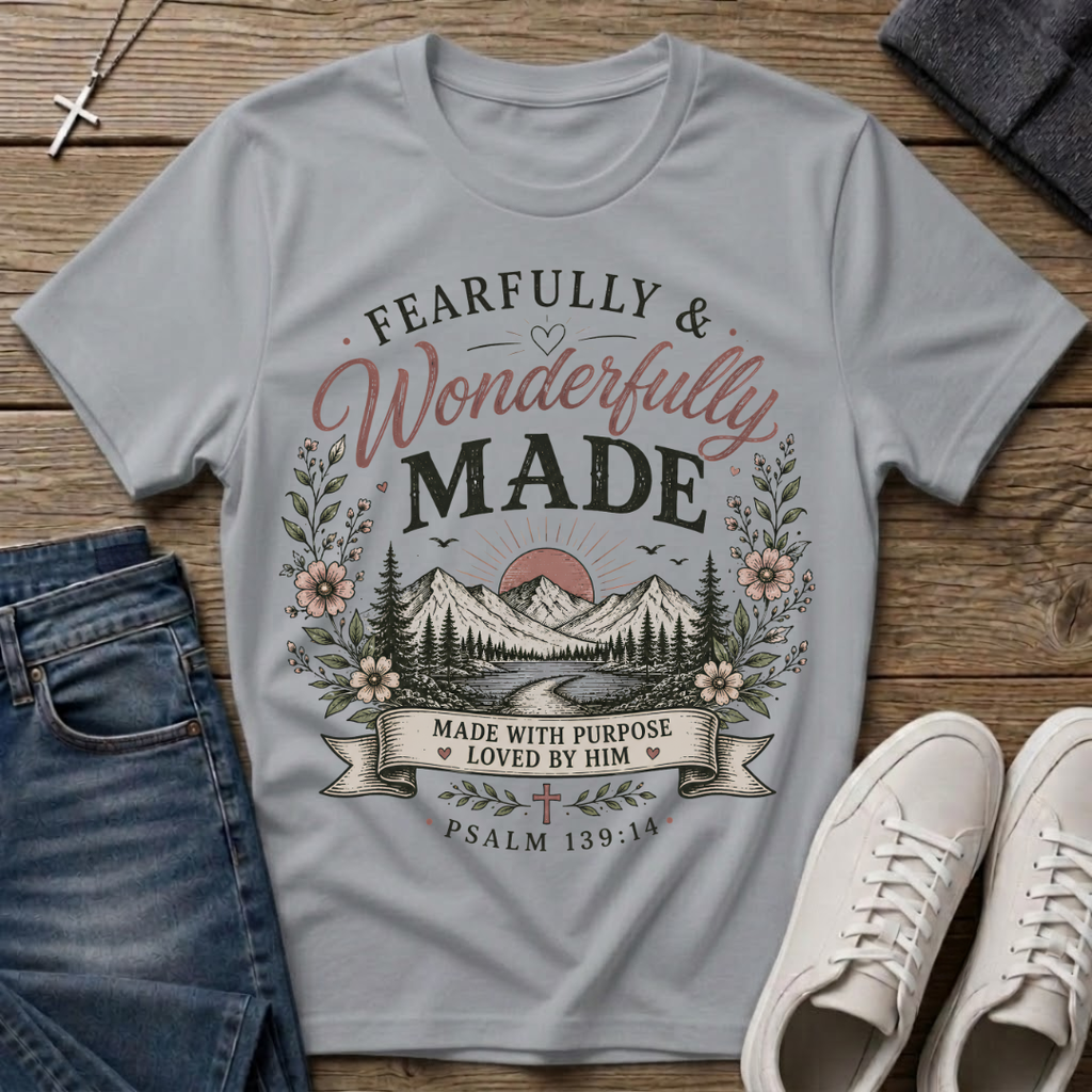Fearfully and Wonderfully Made Psalm 139:14 Christian T-Shirt