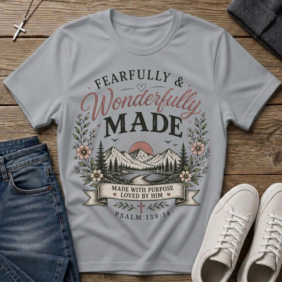 Fearfully and Wonderfully Made Psalm 139:14 Christian T-Shirt