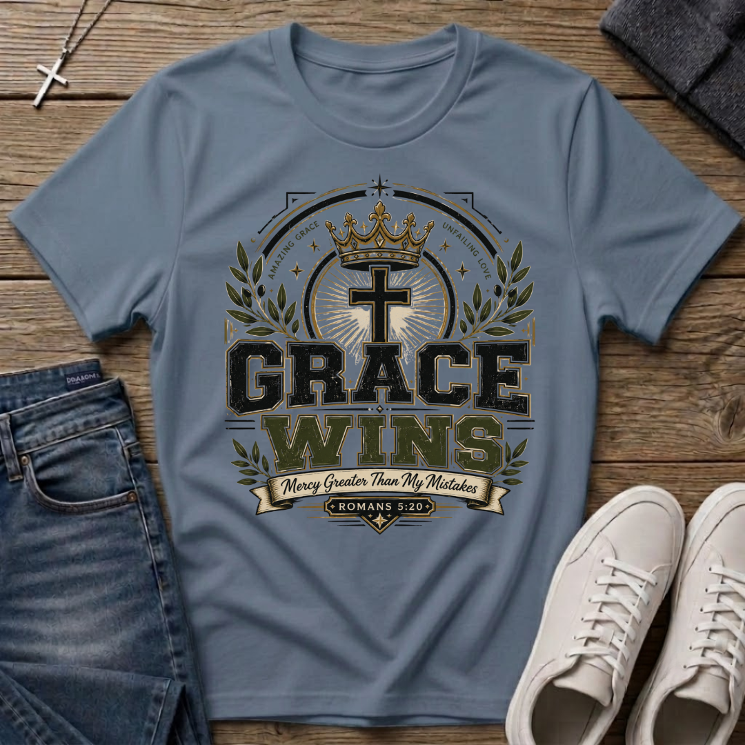 Grace Wins Romans 5:20 Christian T-Shirt