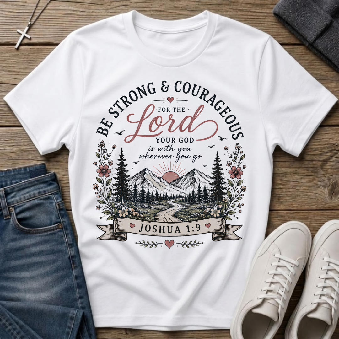 Be Strong and Courageous Joshua 1:9 Christian T-Shirt