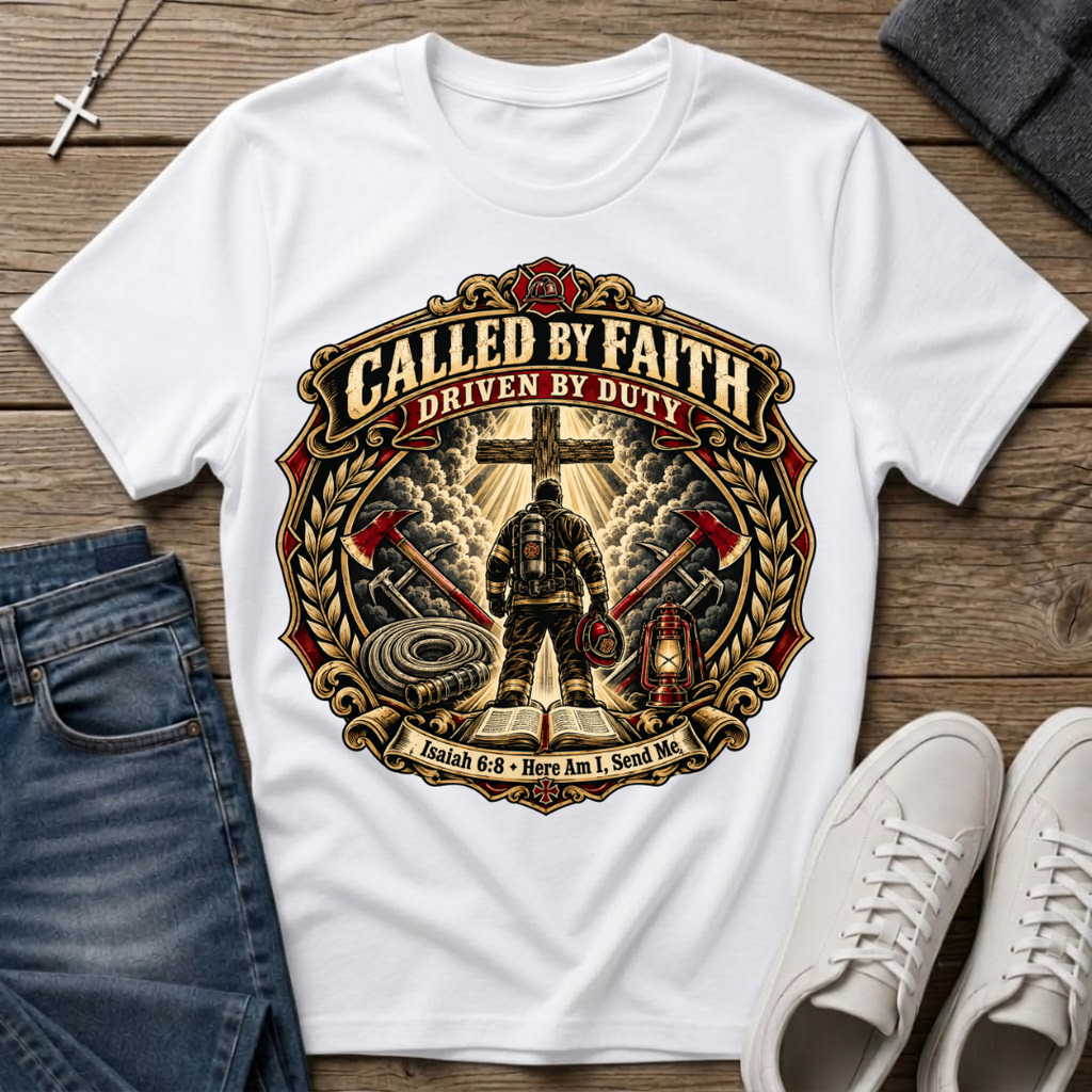 Called By Faith, Driven By Duty Firefighter T‑Shirt