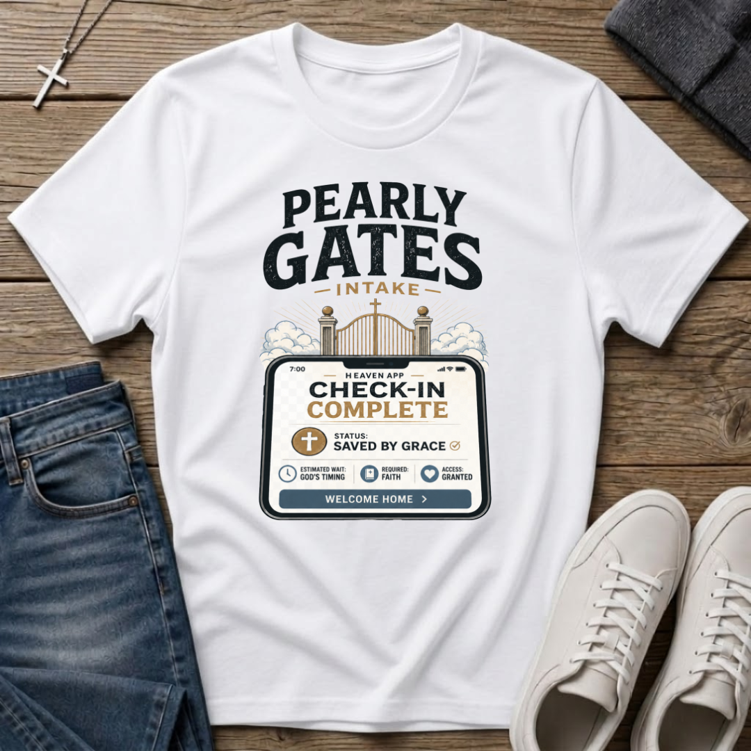 Pearly Gates Check-In Complete Christian T-Shirt