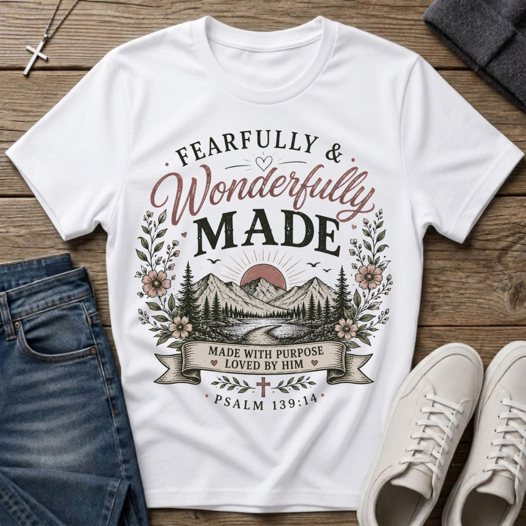 Fearfully and Wonderfully Made Psalm 139:14 Christian T-Shirt