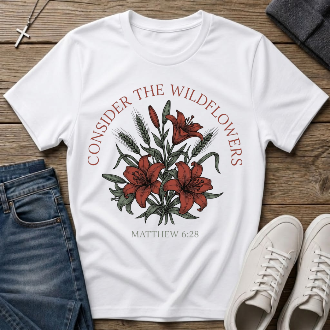 Consider the Wildflowers Matthew 6:28 Christian T-Shirt