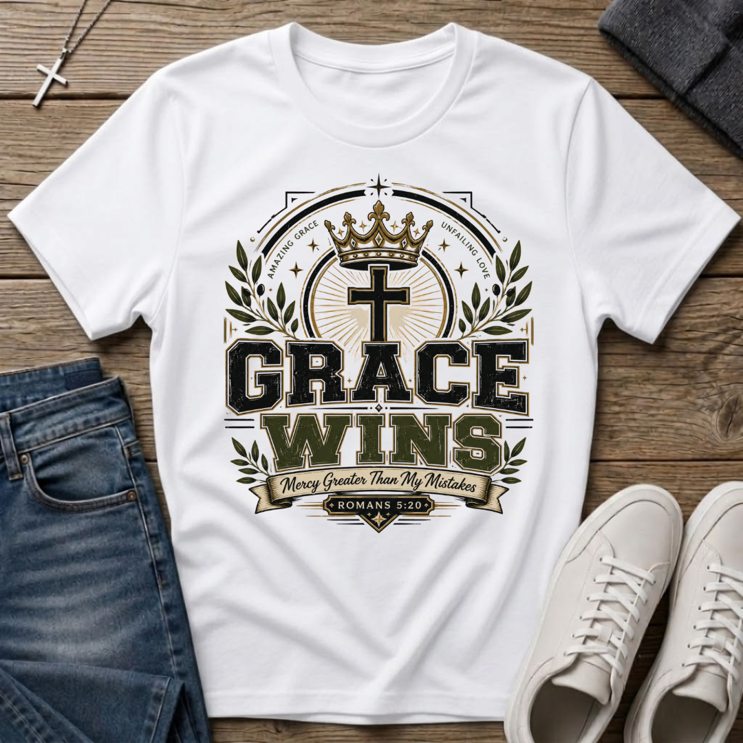 Grace Wins Romans 5:20 Christian T-Shirt