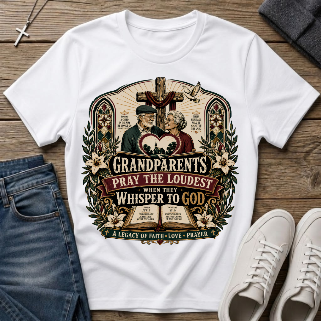 Grandparents Pray the Loudest Christian T-Shirt